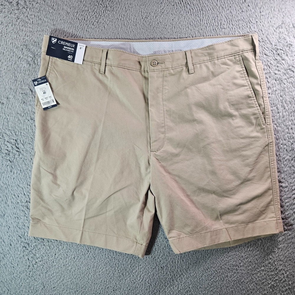 $65 NWT Cremieux Chino Shorts Men 40 x 8" Stretch Relaxed‎ Fit Khaki 5-Pocket